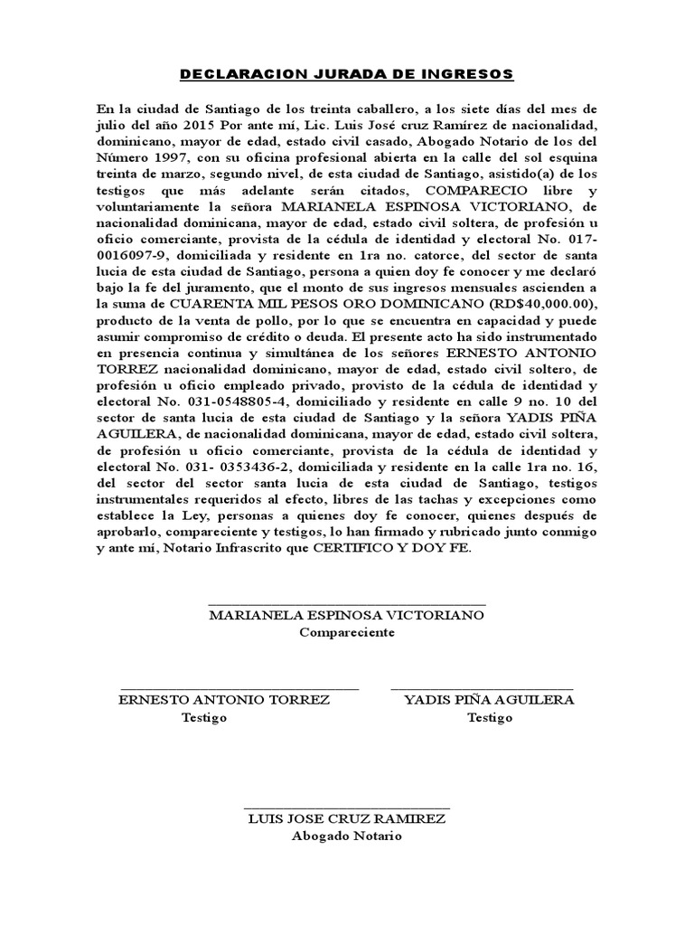Modelo de Declaración Jurada de Ingresos | PDF | República Dominicana