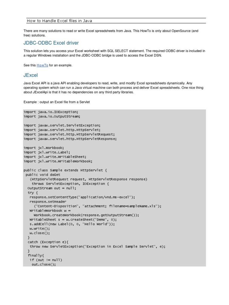 How To Handle Excel Files in Java PDF Java Servlet Microsoft Excel