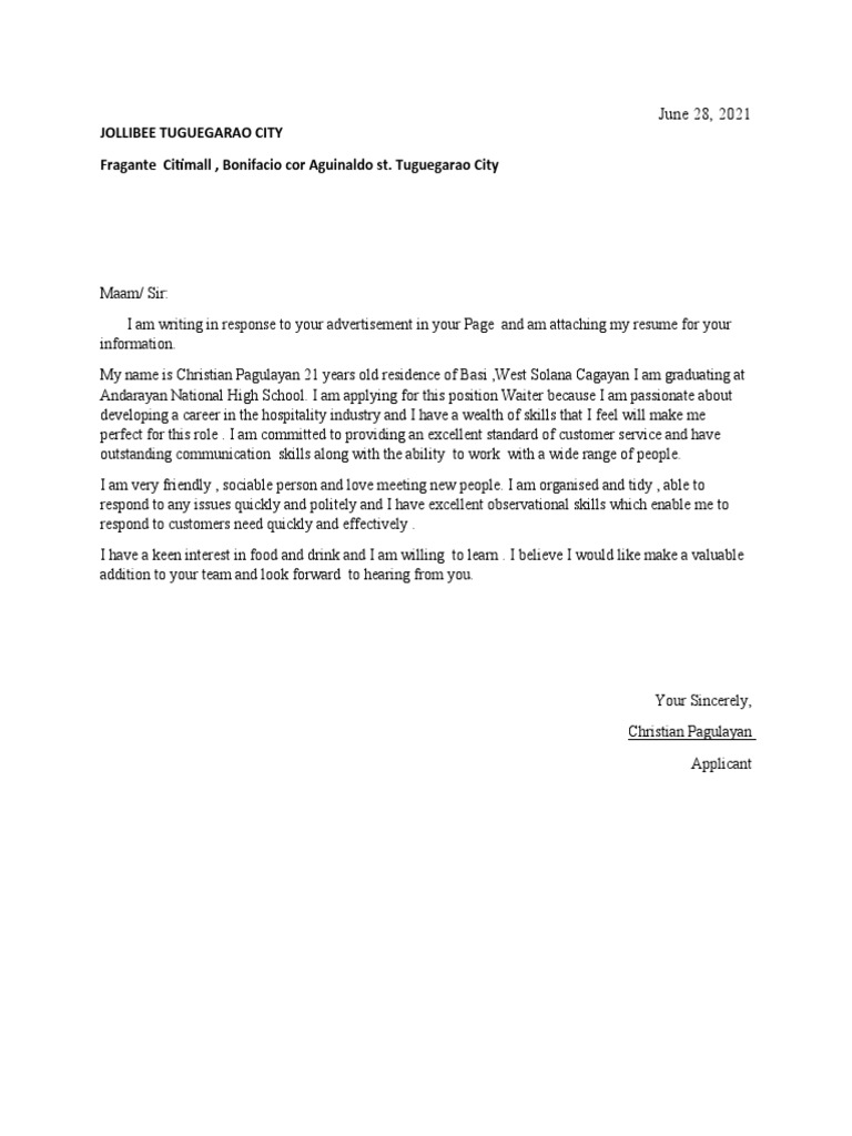 Cover Letter Christian | PDF