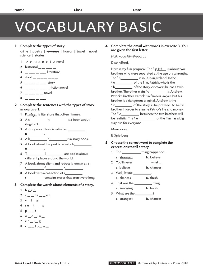 THINK L3 Unit 5 Vocabulary Basic | PDF | General Fiction