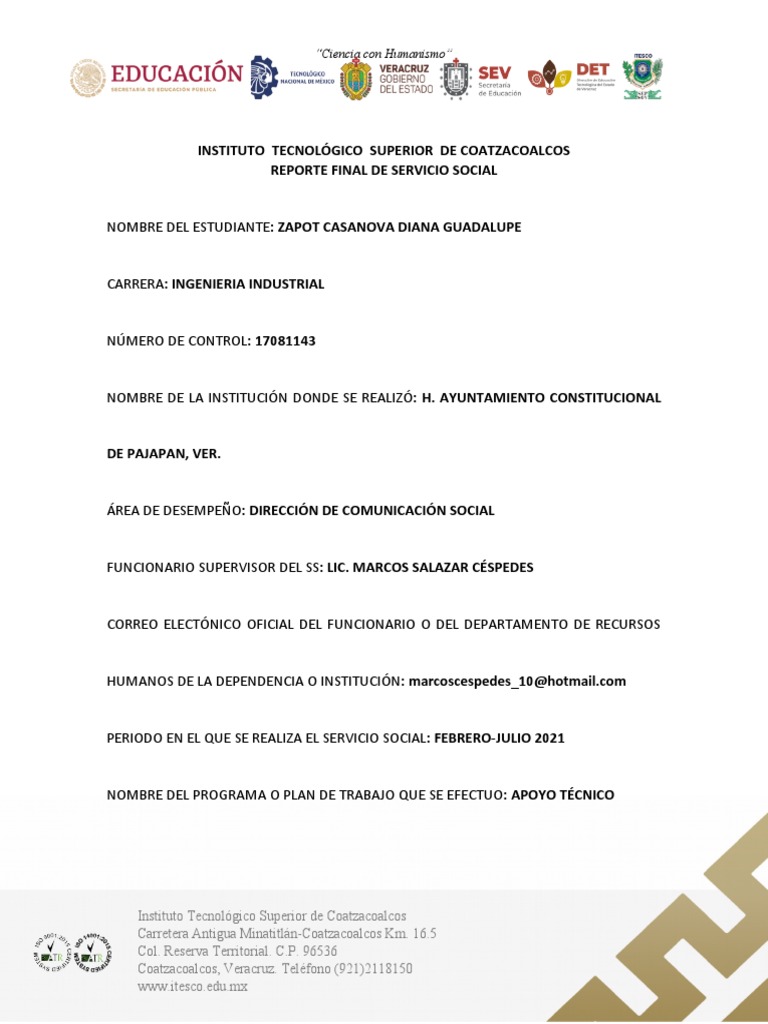 Informe Final de Servicio Social 2021 | PDF | Ciencias sociales
