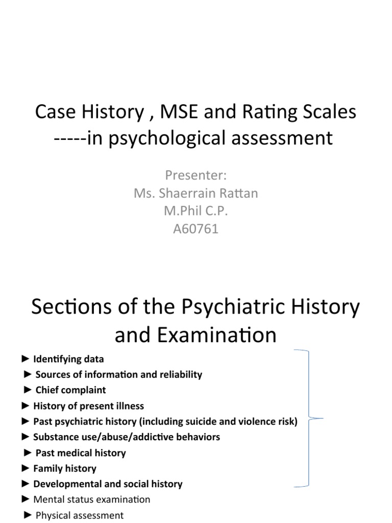 Psychological Assessment: Case History & MSE | PDF | Psychiatry ...