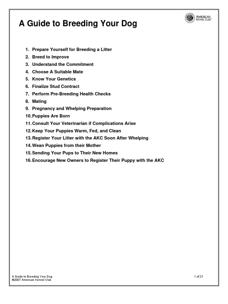 Guide To Breeding Your Dog | PDF | American Kennel Club | Dog Breeding