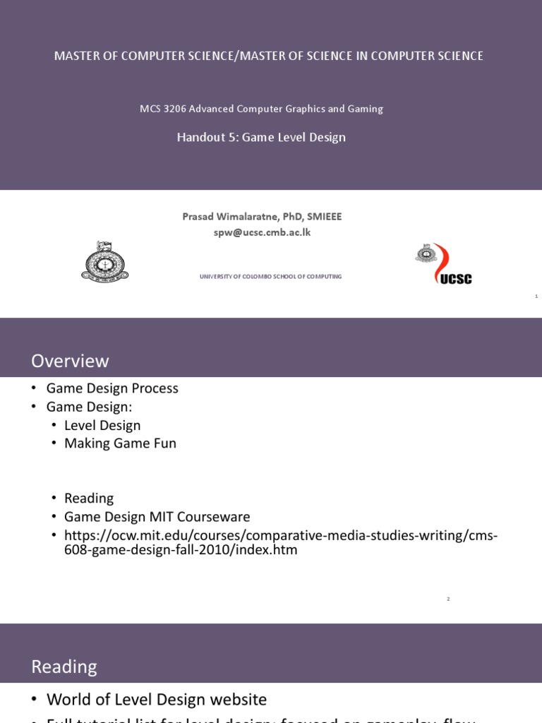 5-MCS3206 Handout5 2020 GameLevelDesign1SPP | PDF | Software Release Life  Cycle | Unity (Game Engine)