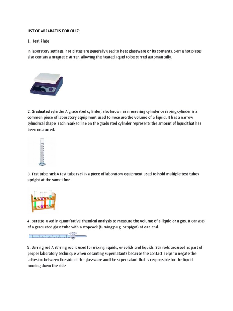 List of Apparatus For Quiz Lab PDF Physical Sciences Laboratories