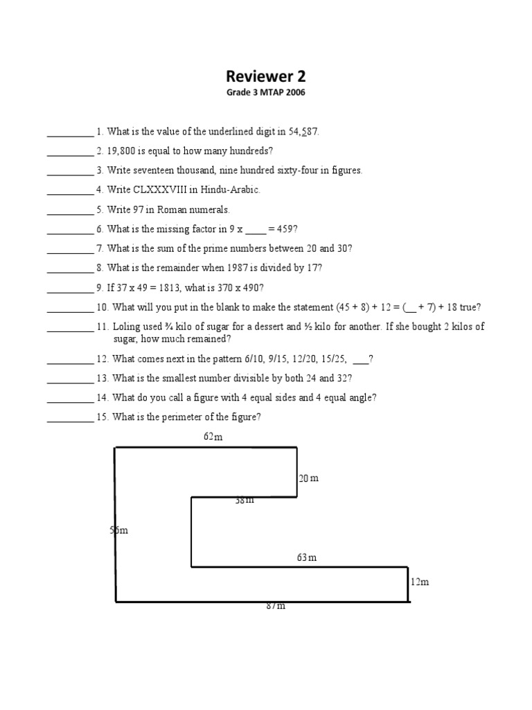 Reviewer 2: Grade 3 MTAP 2006 | PDF | Numbers | Elementary Mathematics
