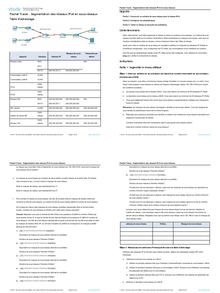 Segmentation IPv4 avec Packet Tracer | PDF | Adresse IP | Protocoles ...