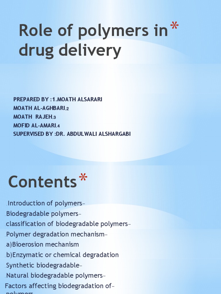 Role of Polymers in Drug Delivery | PDF | Polymers | Biodegradation