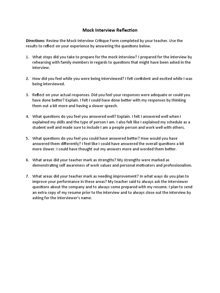 Mock Interview Reflection and Insights | PDF | Self-Improvement | Wellness