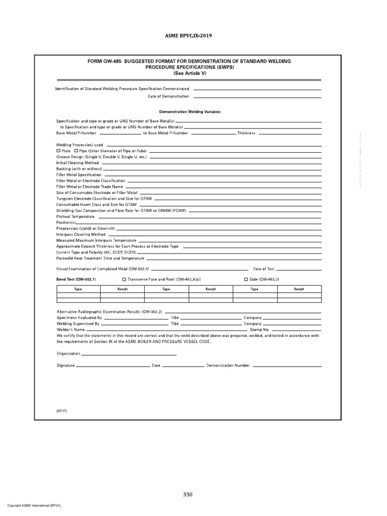 Form Qw-485 Demonstration of Swsps | PDF | Technology & Engineering