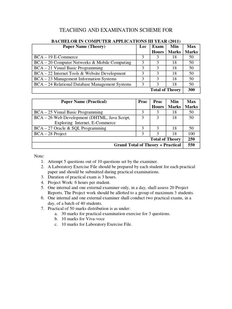 BCA III Year Exam Scheme 2011 | PDF | Databases | Computer Network