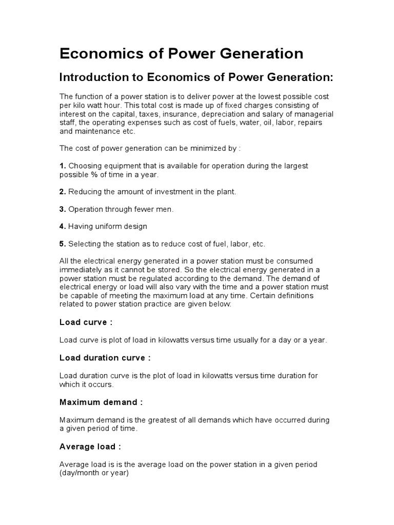 Economics of Power Generation Overview | PDF | Electric Power ...