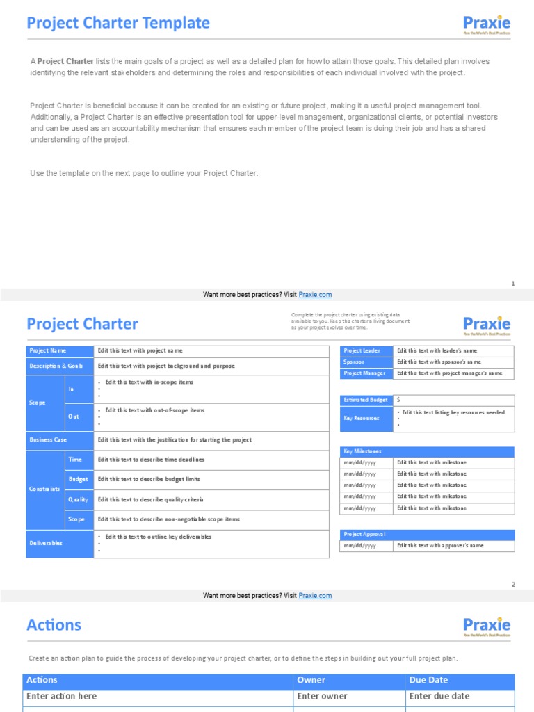 Project Charter Template: Want More Best Practices? Visit PDF