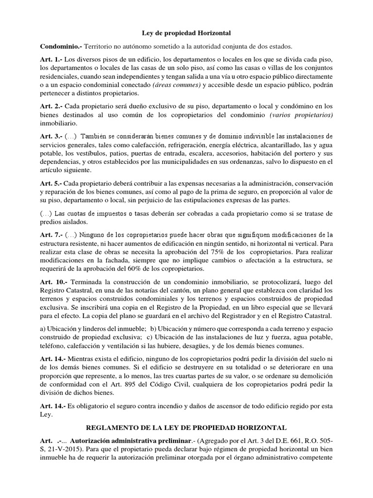 Ley de Propiedad Horizontal y Condominios | PDF | Condominio | Propiedad