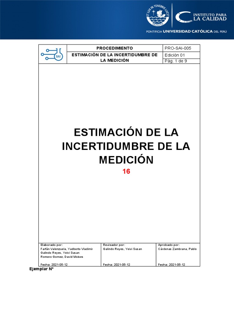 Procedimiento para La Estimación de La Incertidumbre de La Medición ...