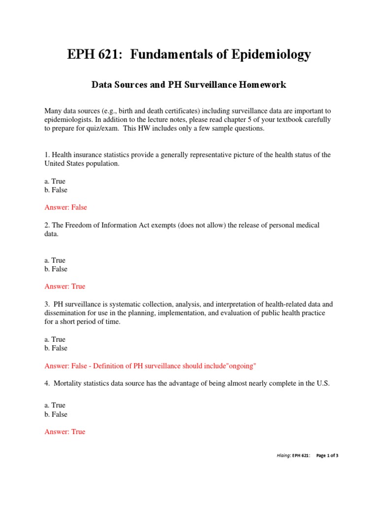 EPH 621 Fundamentals of Epidemiology Data Sources and PH Surveillance
