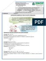 Atividade de Matemática Expressões Numéricas Com As Quatro Operações Matematica