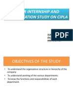 Summer Internship and Oraganization Study On Cipla: Submitted By, Dilna Vijayan Mba B Batch