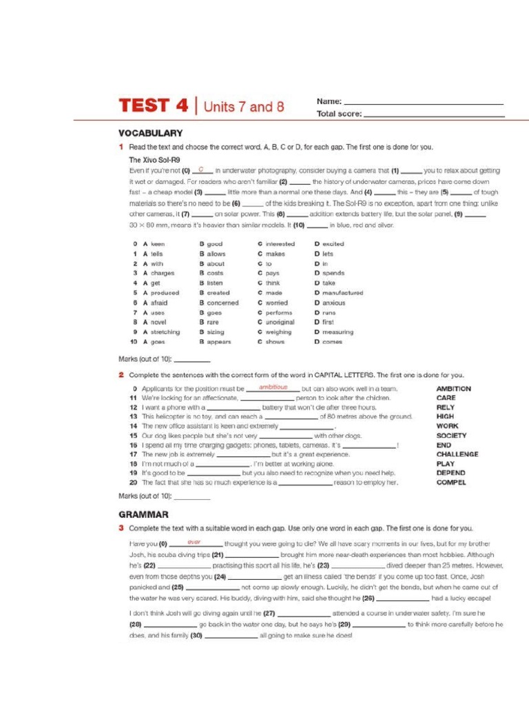 TEST 4 - Unit 7 and 8 | PDF