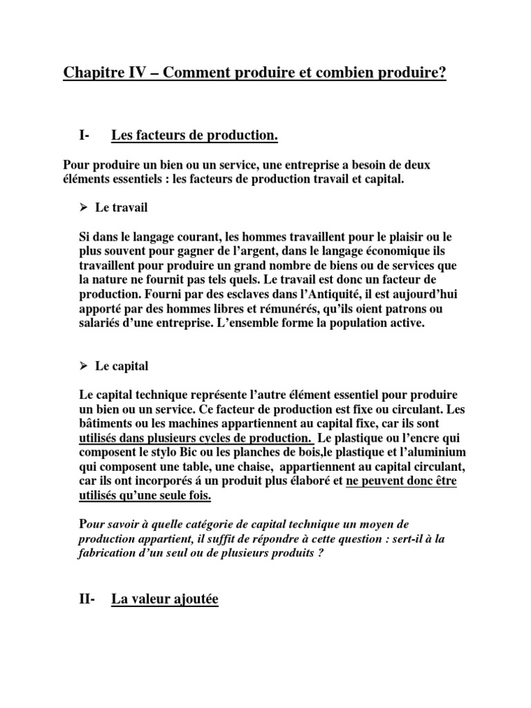 Facteurs de production et productivité | PDF | Valeur ajoutée | Capital ...