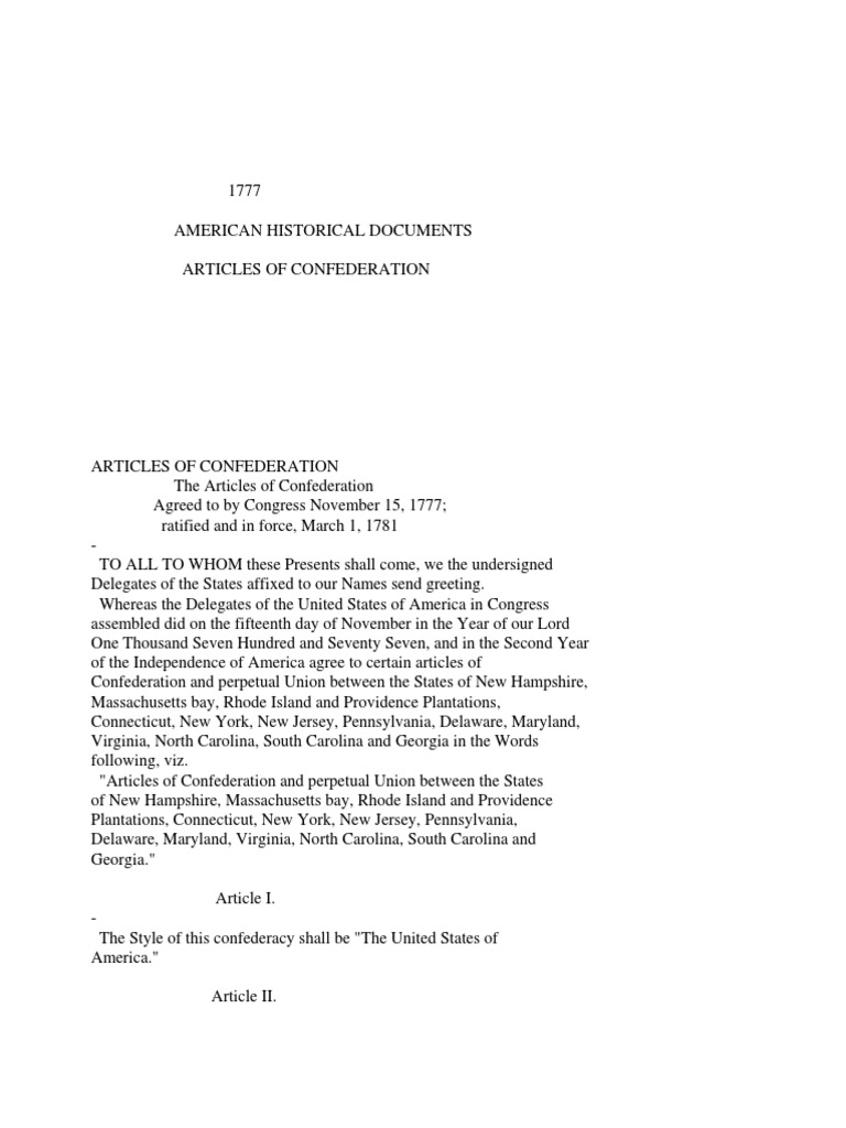 Articles of Confederation 1777 | PDF | United States Congress ...