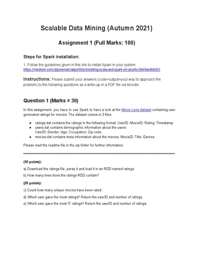 Scalable Data Mining (Autumn 2021) : Assignment 1 (Full Marks: 100 ...