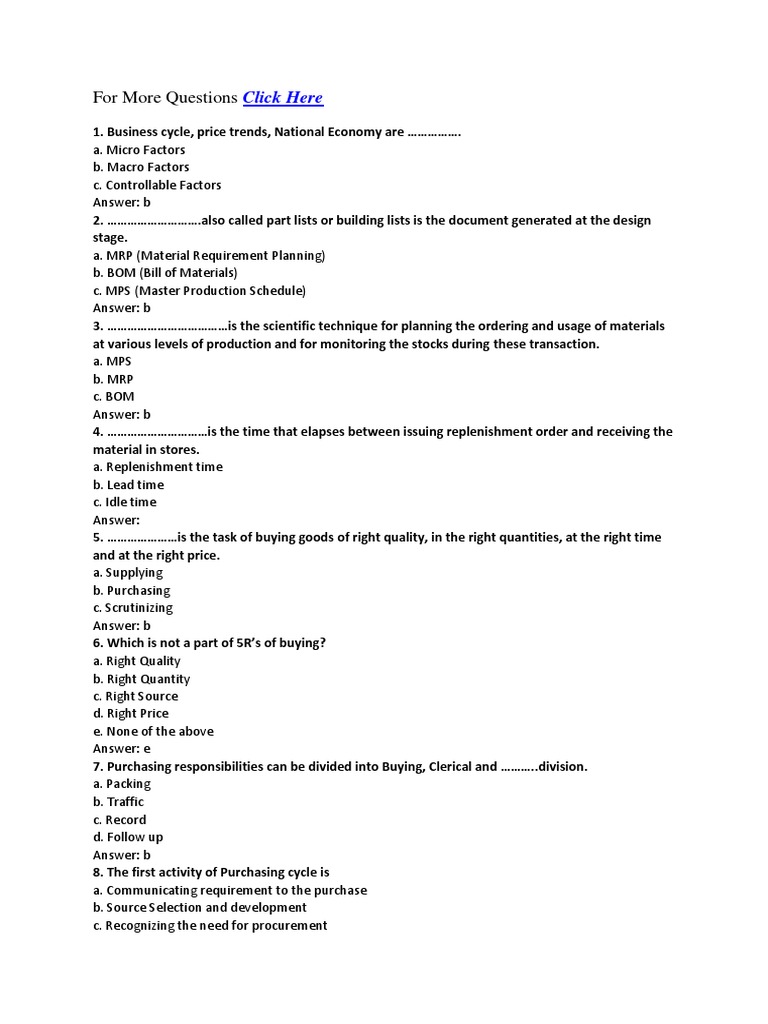 MCQ On Material Management PDF