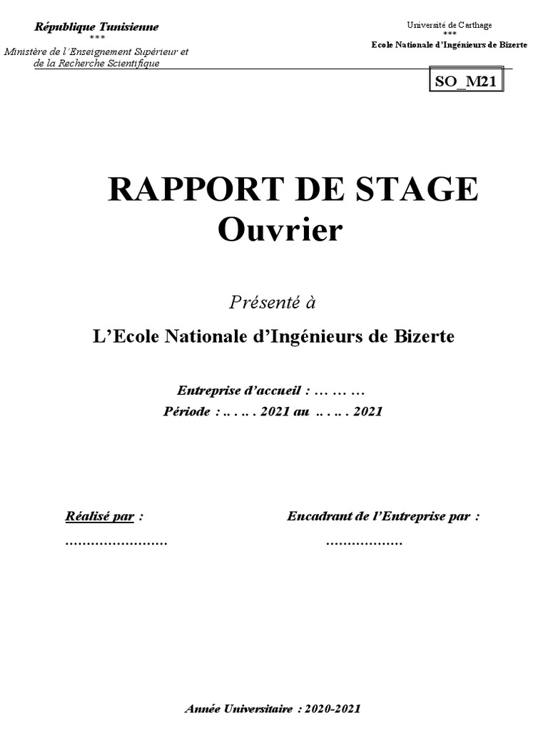 Page De Garde Rapport De Stage Original Page de Garde Rapport de Stage Ouvrier-Gm | PDF
