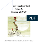 Summer Vacation Task Class X Session 2019-20: Army Public School & College, Dha-Ii, Wing-Ii, Isld