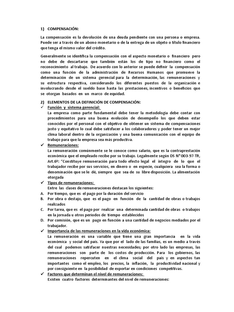 Definición y Tipos de Compensación Laboral | PDF | Salario | Oferta ...