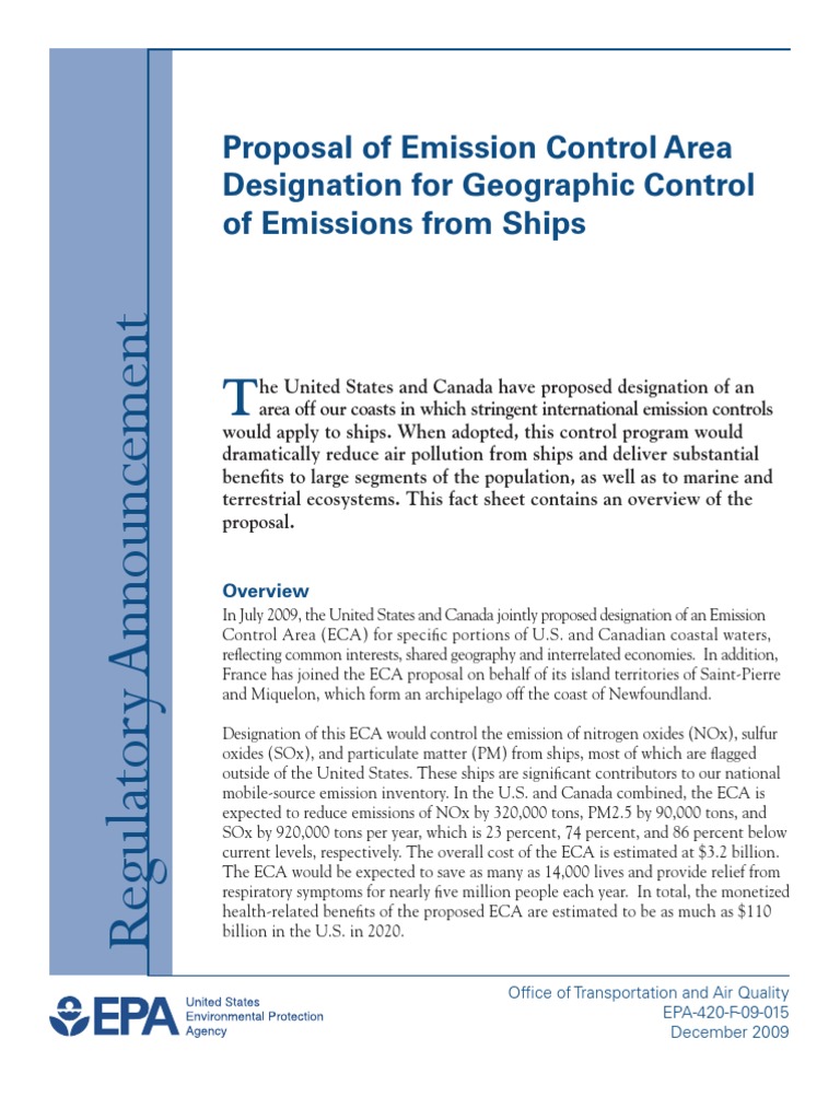Proposal of Emission Control Area Designation For Geographic Control of