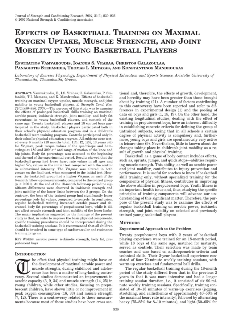 Effects of Basketball Training On Maximal Oxgen Uptake Muscle Strength ...