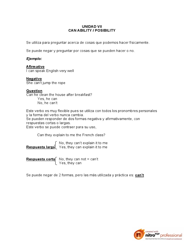 Unidad 7 Can Ability Posibility Pdf