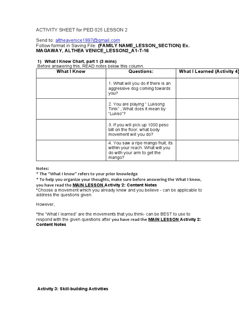 Activity Sheet For Ped 025 Lesson 2 | PDF | Cognition | Learning