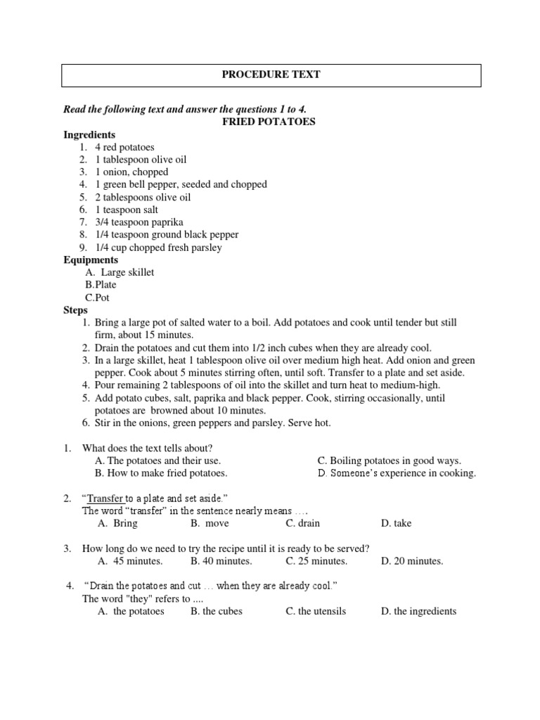 Read The Following Text and Answer The Questions 1 To 4 | PDF | Sauce ...