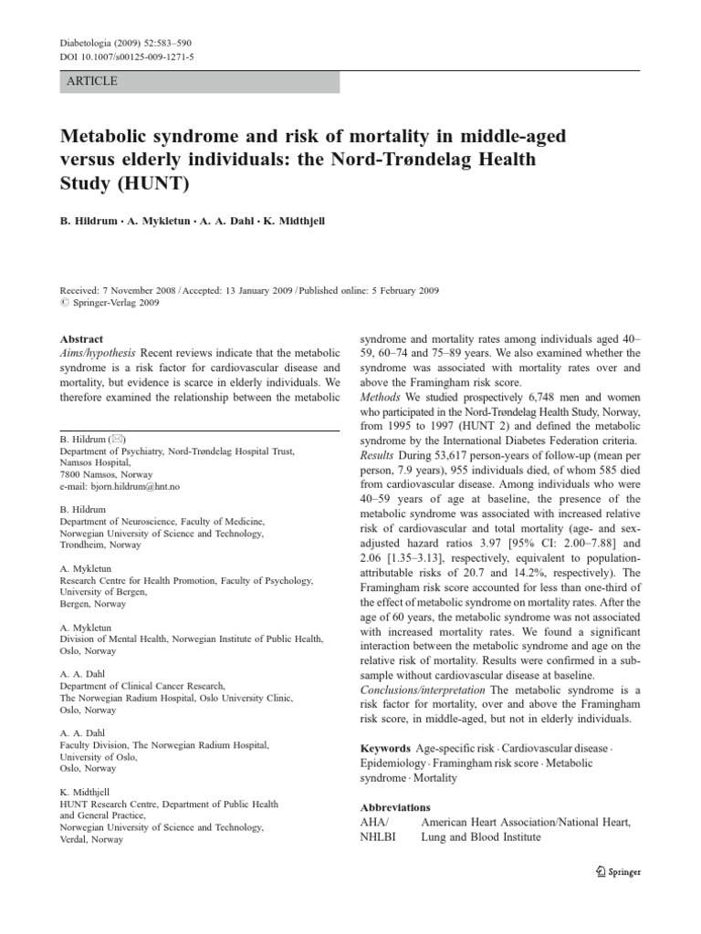 Metabolic Syndrome and Risk of Mortality in Middle-Aged Versus Elderly ...