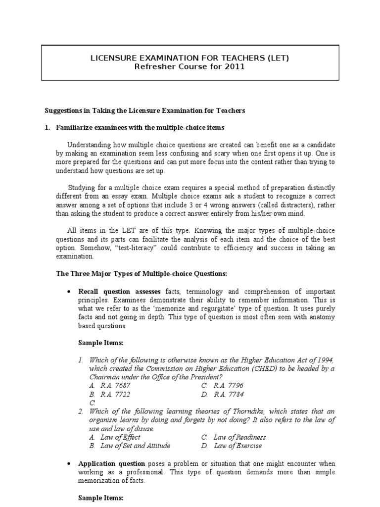 LET Exam Preparation Guide 2011 | PDF | Multiple Choice | Test (Assessment)