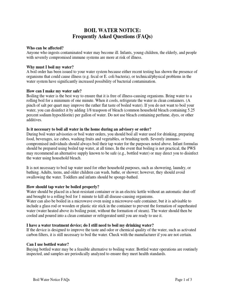 Boil Water Notice FAQ PDF Water Boiling