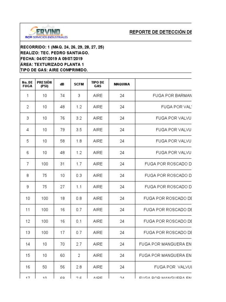 Reporte Detección de Fugas (Akra Polyester) GRAFICAS PLANTA 1 Y 2. | PDF