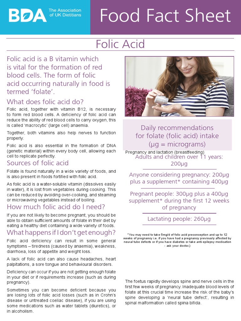 Folic Acid Food Fact Sheet PDF Vitamin Dietary Supplements