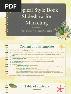 Tropical Style Book Slideshow for Marketing by Slidesgo