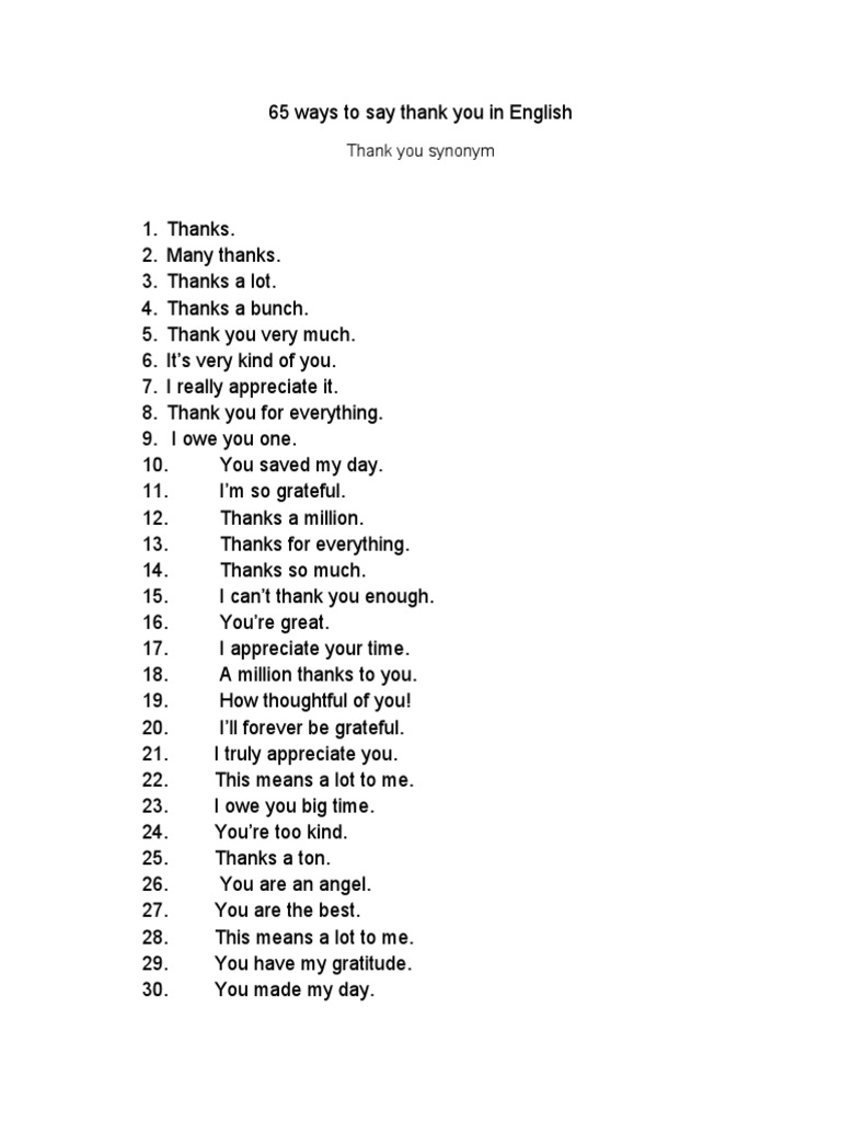 65 Ways To Say Thank You in English | PDF