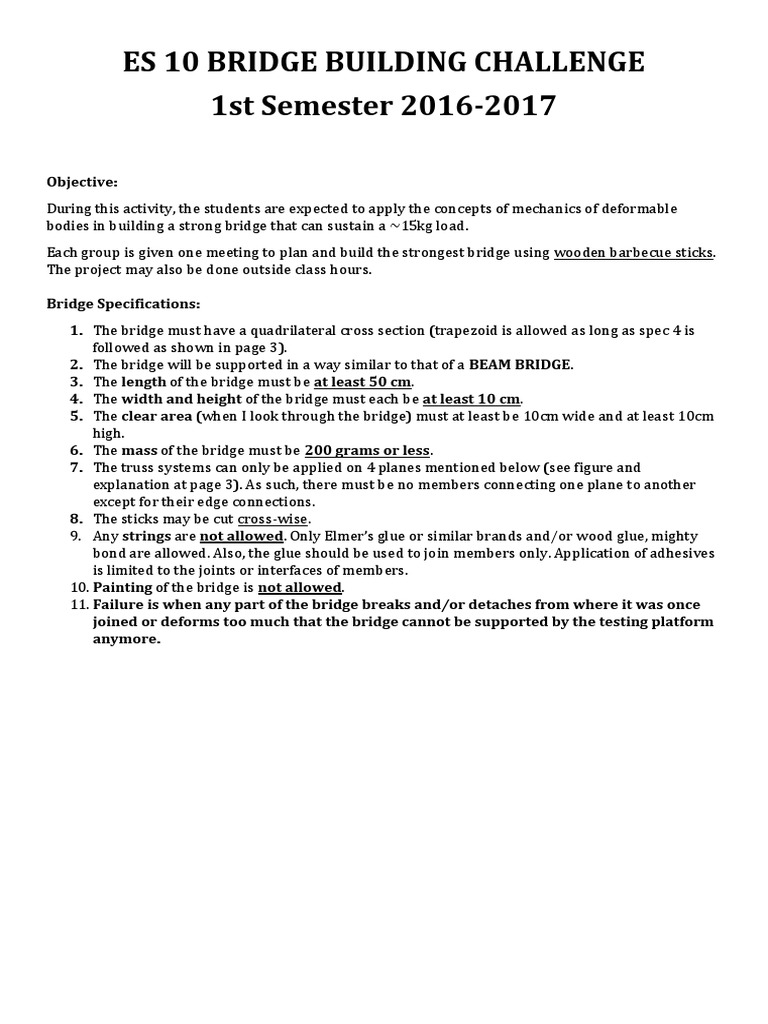 Bridge Building Challenge Guidelines | PDF | Adhesive | Bridge