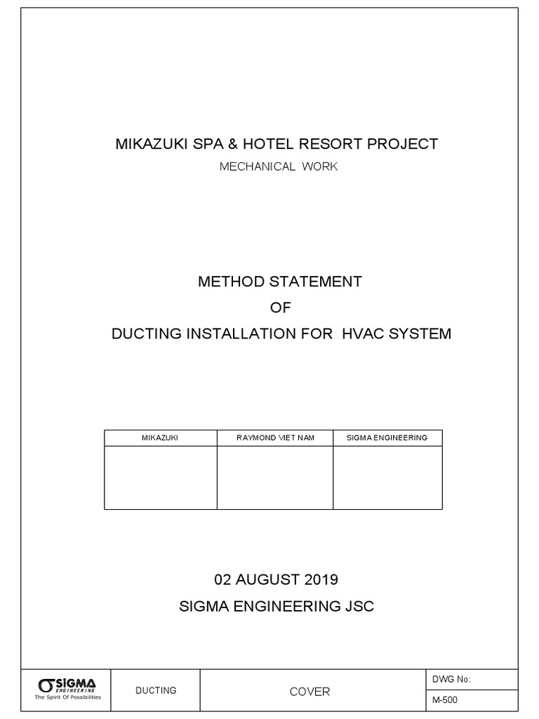 Mechanical Works Method Statement for HVAC Ducting Installation at