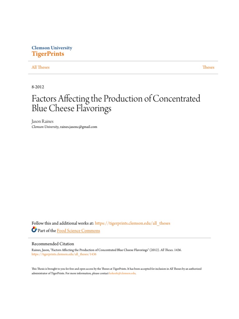 Factors Affecting The Production of Concentrated Blue Cheese Flav | PDF ...