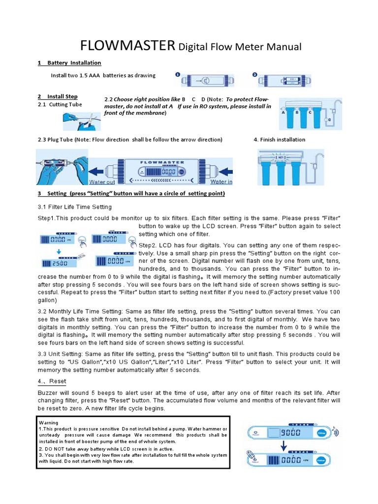 FLOWMASTER Digital Flow Meter Manual Instructions for Battery