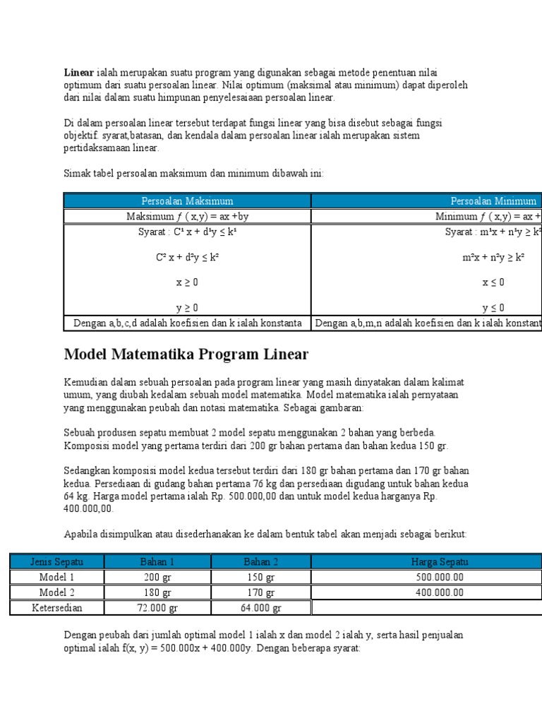 Nilai Optimum dalam Program Linear | PDF
