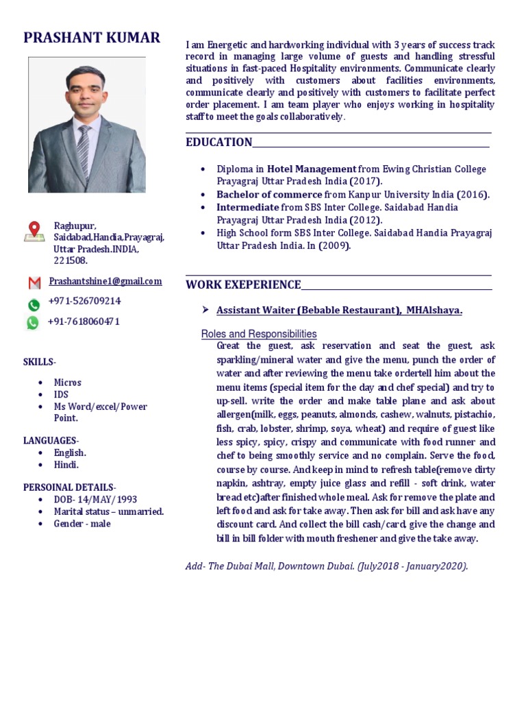 Prashant Kumar Resume | PDF | Menu | Foods
