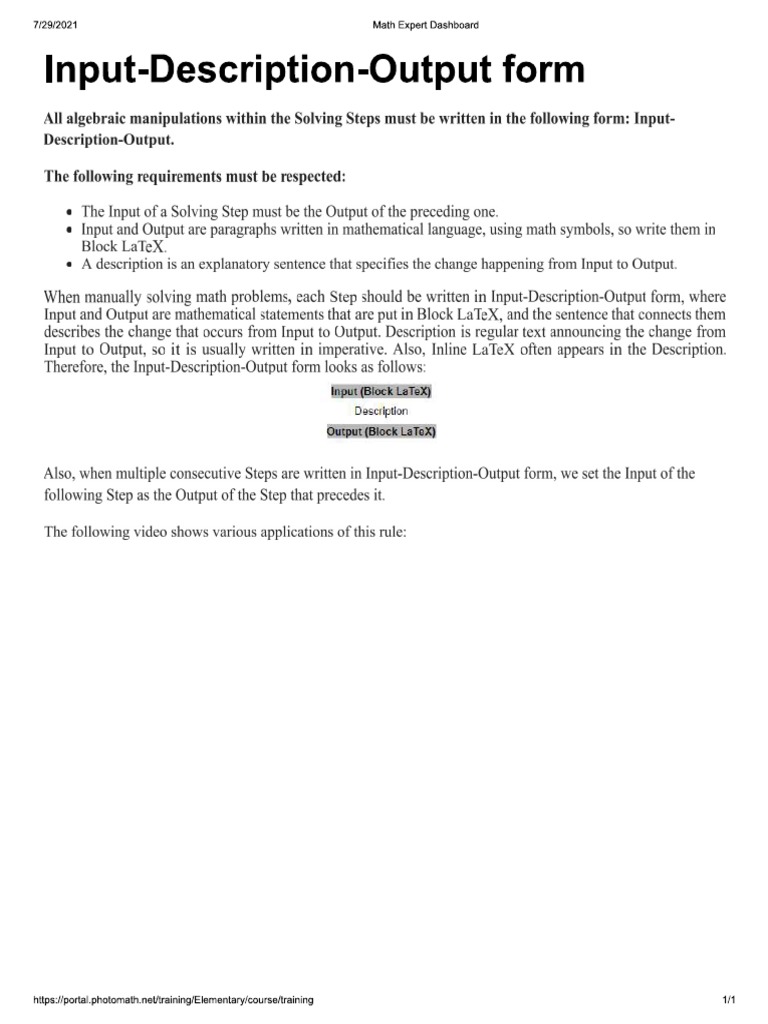 Input Output Description Form | PDF