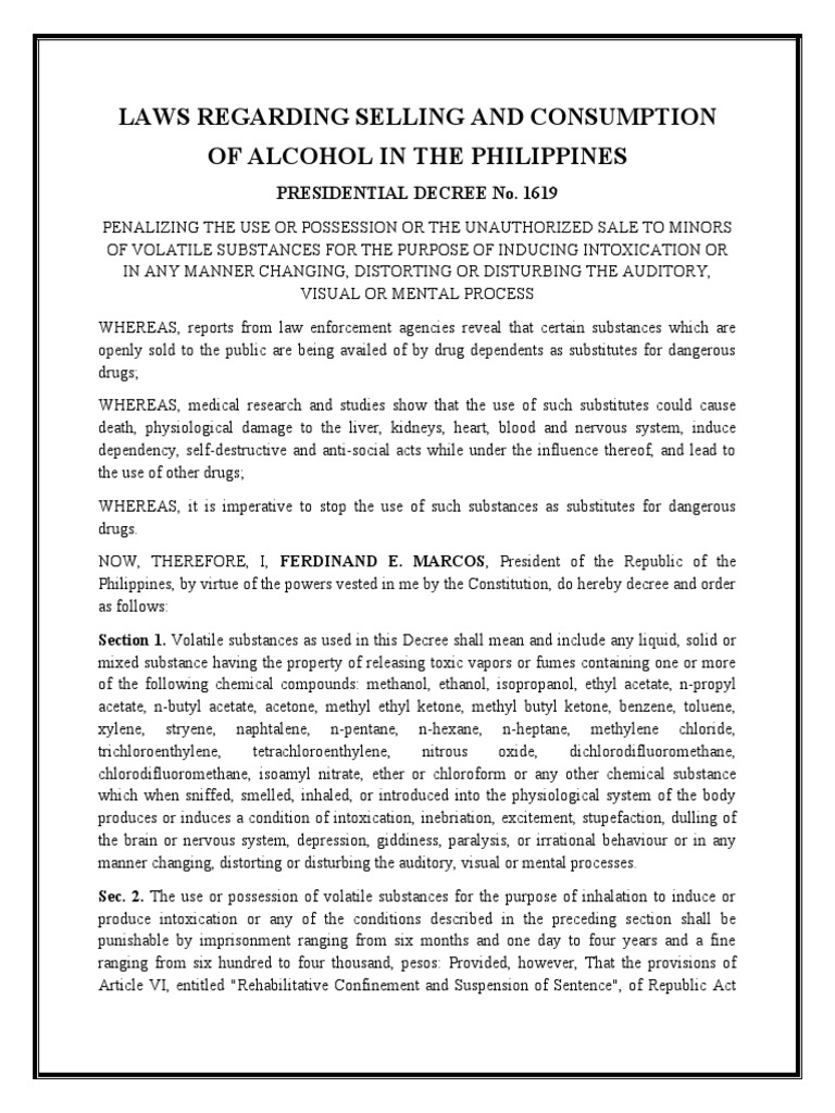Laws Regarding Selling and Consumption of Alcohol in The Philippines